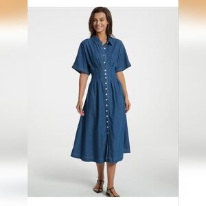 Women’s Blue Denim Button-Front Midi Dress Size XL